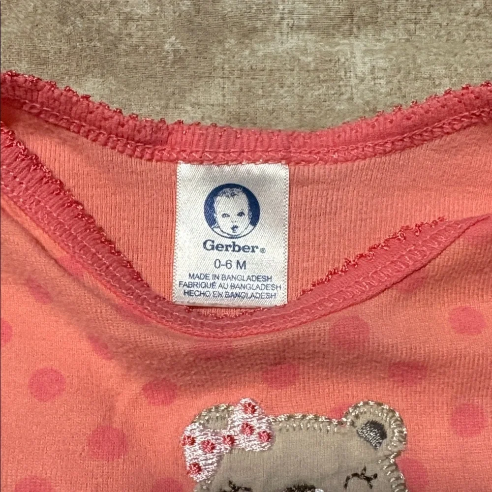 Gerber Coral Baby Gown with Bear and Polka Dots